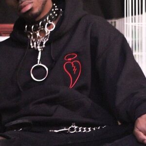 Black Sweater Hoodie Red Embroider Dark Fallen Angel 3XL Plus Size